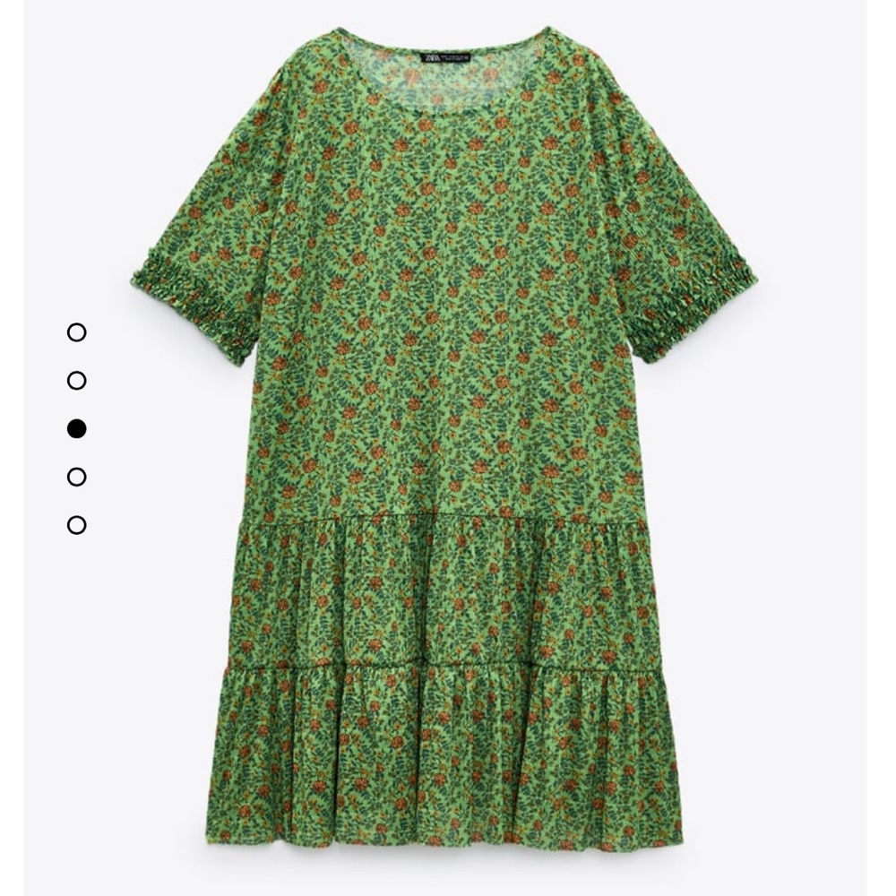 NEW Zara Printed midi dress S womens green floral flare - Picture 2 of 11